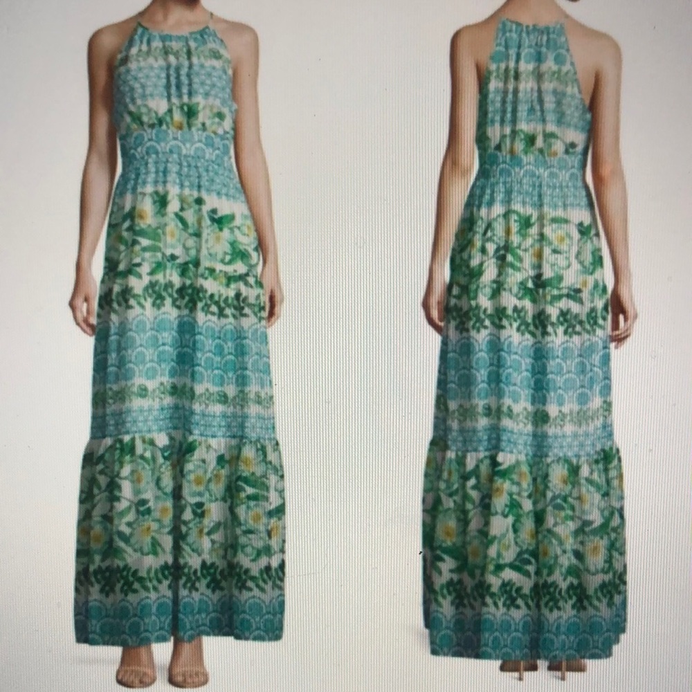 Eliza J halter-style green floral maxi dress